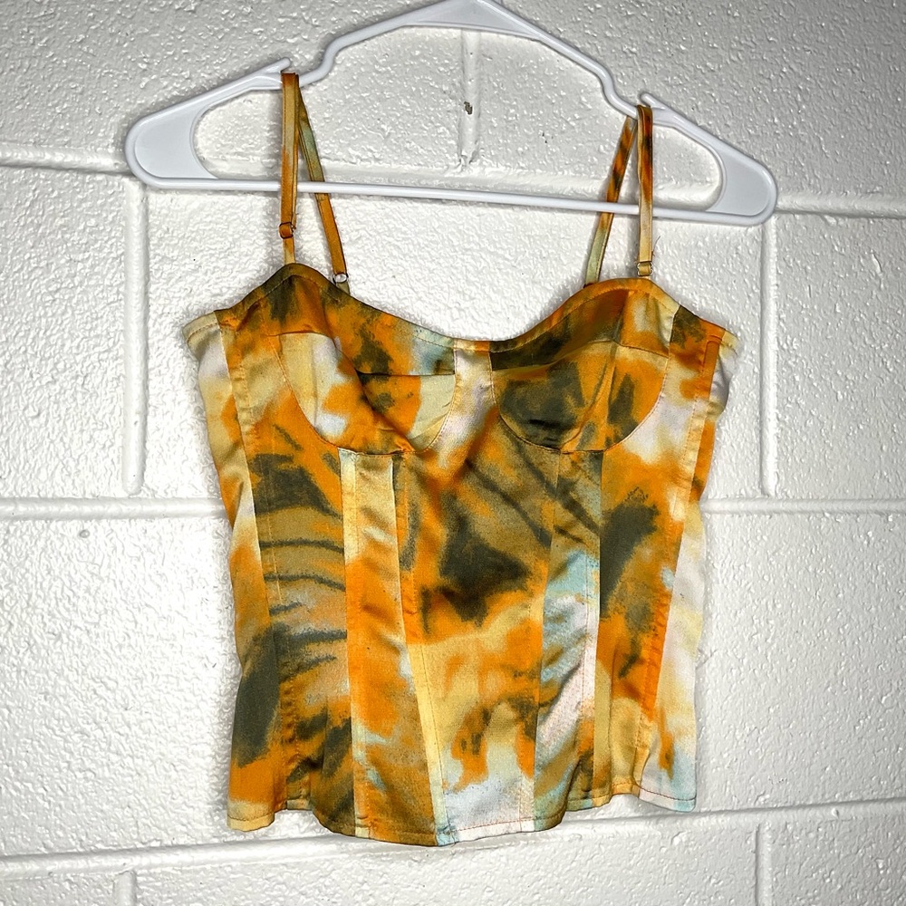 < Pretty Little Thing Orange Tie Dye Corset Top > - Picture 2 of 5